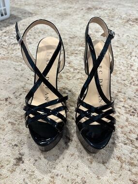 Marc Defang Black Patent Strappy Platform Stiletto Heels – Size 7.5